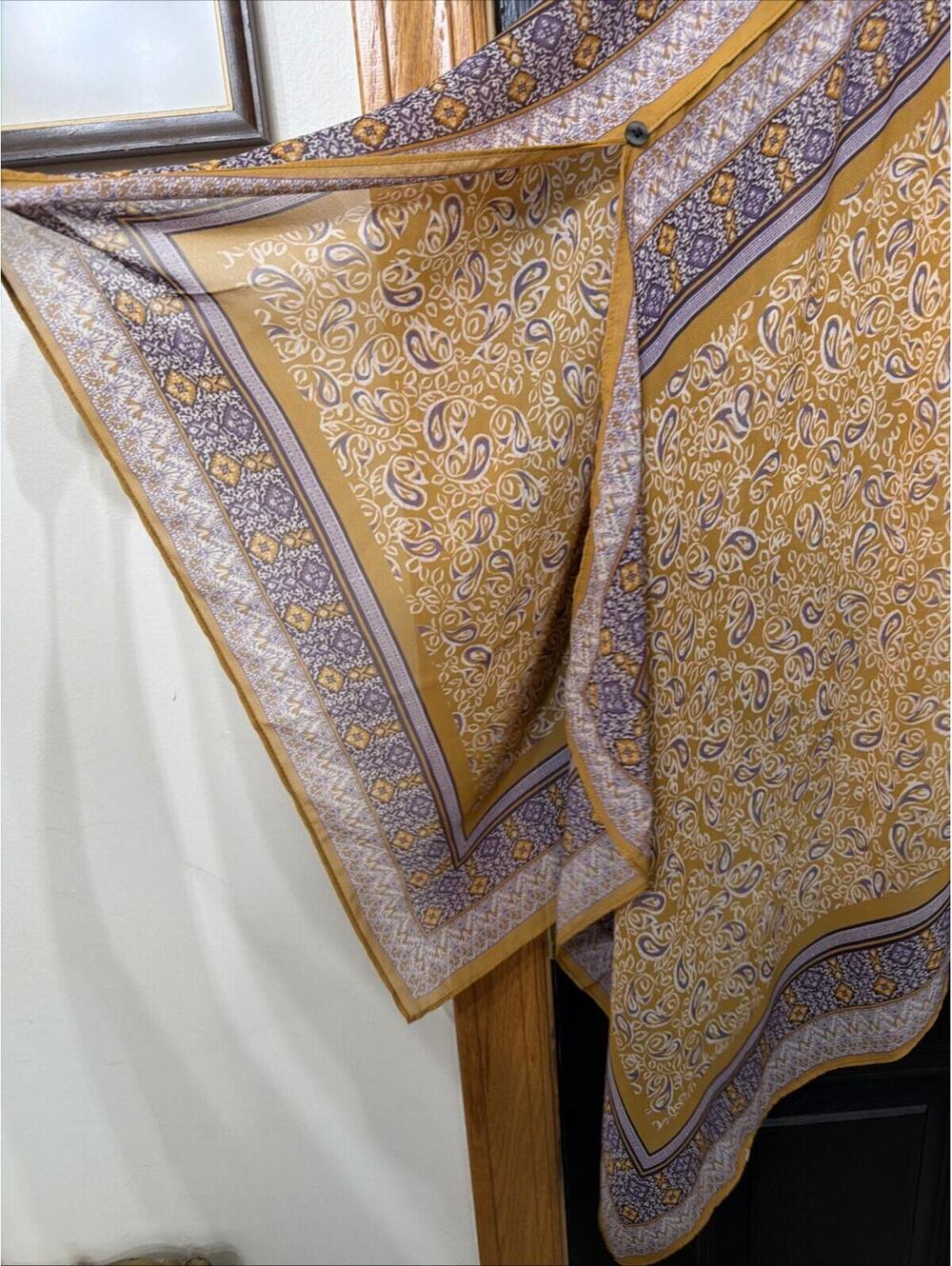 J.Jill Paisley Floral Poncho Cover Up Chiffon Golden Yellow & Purple One Size - Picture 2 of 8